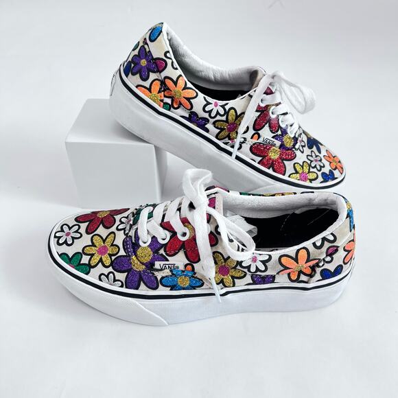 VANS ERA PLATFORM GLITTER DAISY RAINBOW TRUE WHITE LACE UP (W) SZ 6 (M) SZ 4 1/2 - Picture 1 of 7
